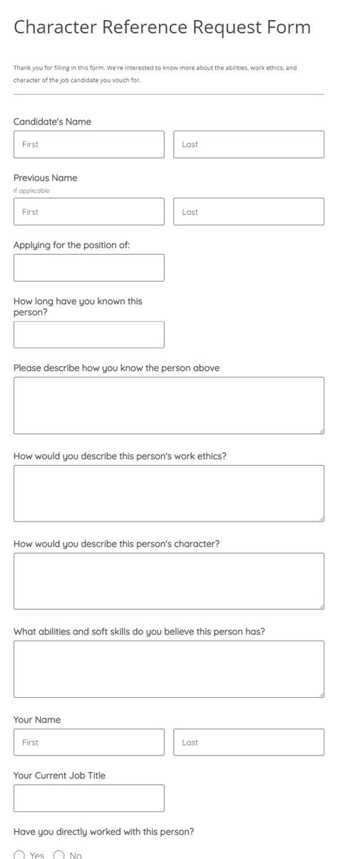 Free Character Reference Request Form Template