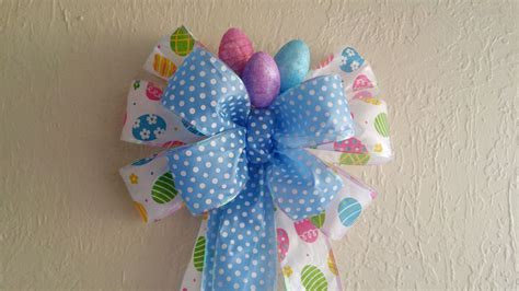 Polka Dot Easter Bow, Easter Egg Bow, Easter Wreath Bow, Easter Basket Bow, Blue Easter Bow ...
