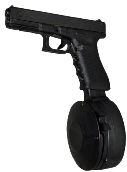Glock With Extended Drum Clip Png Official Psds