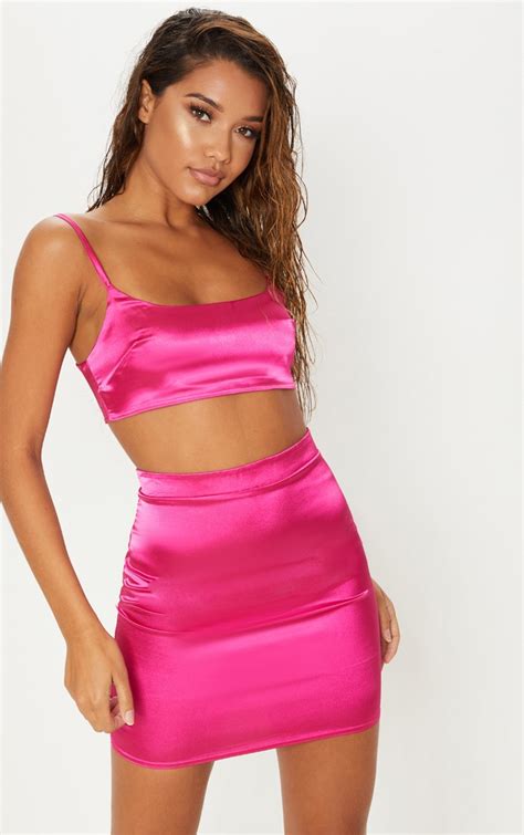 Pink Satin High Waisted Mini Skirt Prettylittlething Ca