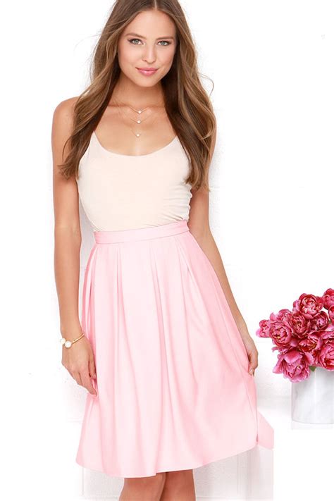 Lovely Light Pink Skirt Midi Skirt Pleated Skirt High Waisted