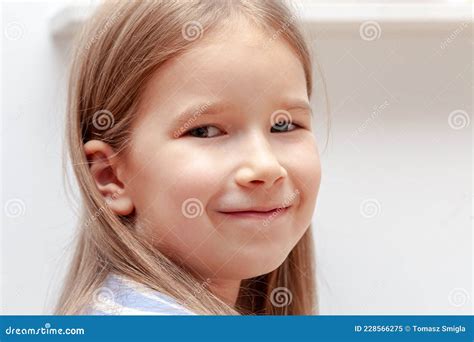Happy Cheerful School Age Child Little Girl Smiling Young Kid Smiles