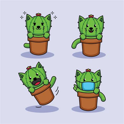 Set Of Cute Cactus Cat Mascot Design 4439311 Vector Art At Vecteezy