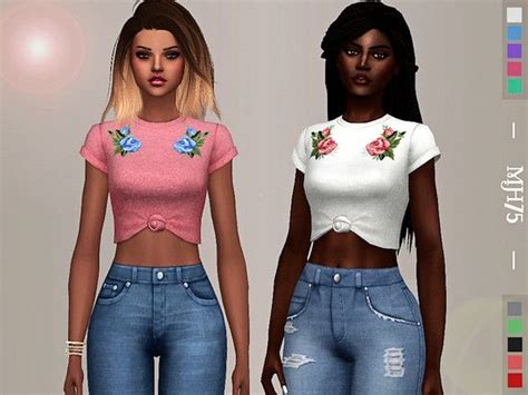 Some Cute Mid Tied Tshirt Tops With Floral Decal Found In Tsr Category
