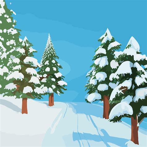 Premium Vector Vector Nature Scene With Snow On Ground And Trees