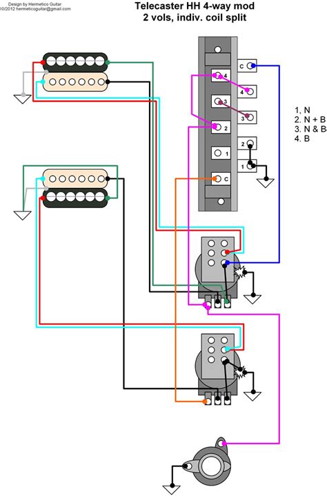 hermetico guitar wiring diagram tele hh   mod  independent volumes  coil split