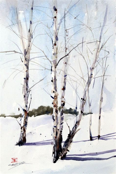 Birch Trees In Snow Watercolor Watercolor Art Print By Dean Crouser By