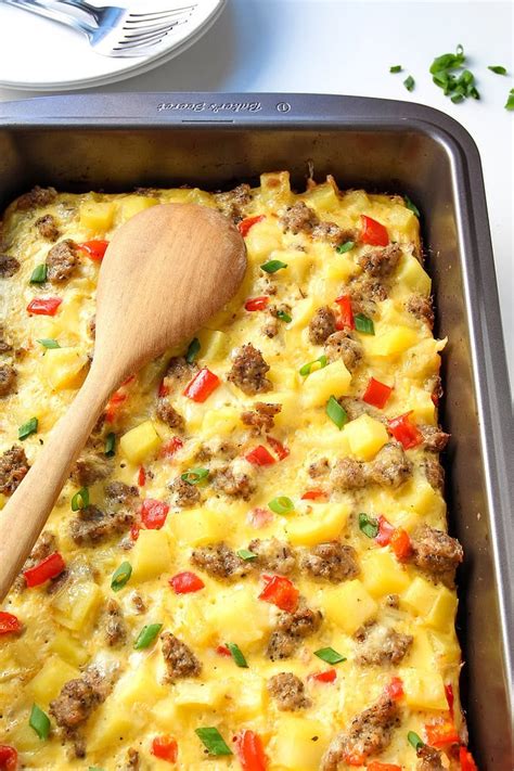Breakfast Casserole With Eggs Potatoes And Sausage Video Leelalicious