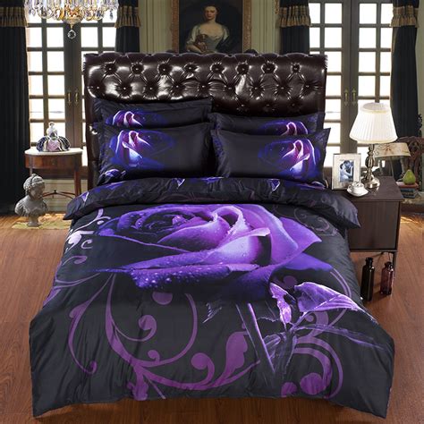 Ethnic purple comforter bedding sets white duvet cover set queen bohemia king size bedding set. 6PCS / SET Modern Luxury Purple Rose and black 3d bedding ...