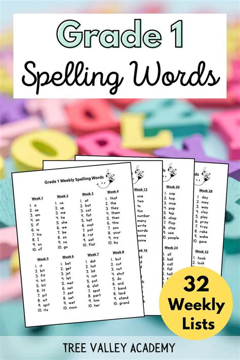 Three Spelling Words With The Text Grade 1 Spelling Words In Front Of