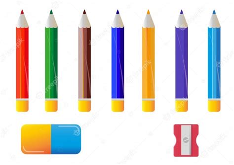 Different Color Pencils Eraser Premium Vector
