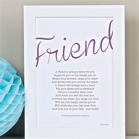 Friend Personalised Print With Friendship Poem By Bespoke Verse