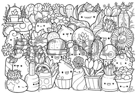 Doodle art doodling coloring pages for adults page 2. Plants Doodle Coloring Page Printable Cute/Kawaii Coloring ...