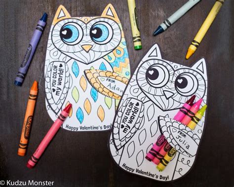 There are precious owl suckers, owl rubber ducks, owl erasers, owl porcupine balls and owl pencils/stamps sets. Owl Coloring Page Valentine with crayon holder. Cute ...
