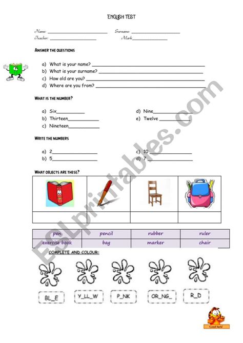 English Test For Kids Esl Worksheet By Susanaroberto23