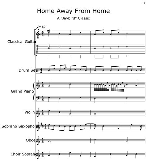 Home Away From Home Sheet Music For Classical Guitar Drum Set Piano