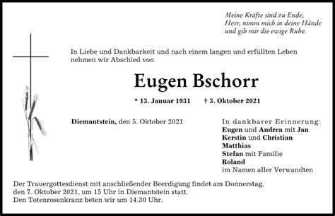 Traueranzeigen Von Eugen Bschorr Augsburger Allgemeine Zeitung
