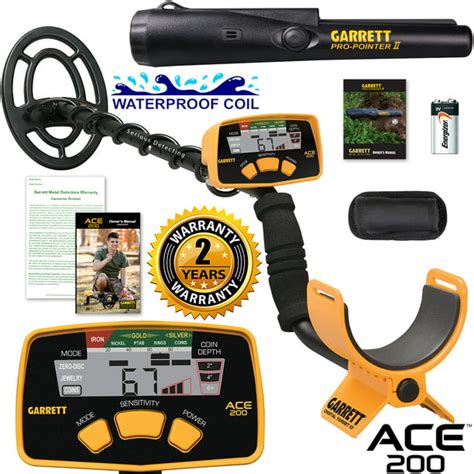 Garrett Ace 200 Metal Detector With Waterproof Search Coil And Pro