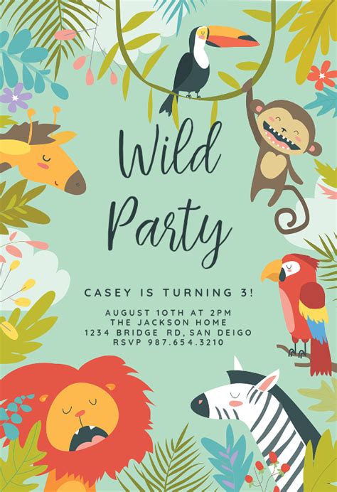wild animals birthday invitation template
