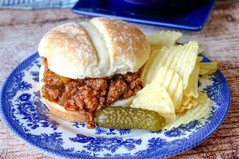 Sloppy Joes On A Roll With Chips And A Pickle Recipes Homemade Recipes Comfort Food Recipes