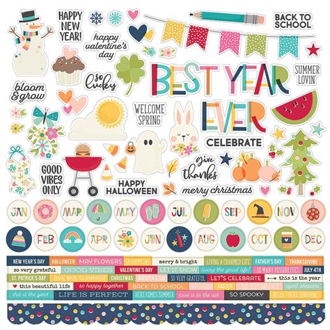 Best Year Ever Cardstock Stickers 12x12 Combo 811958038317