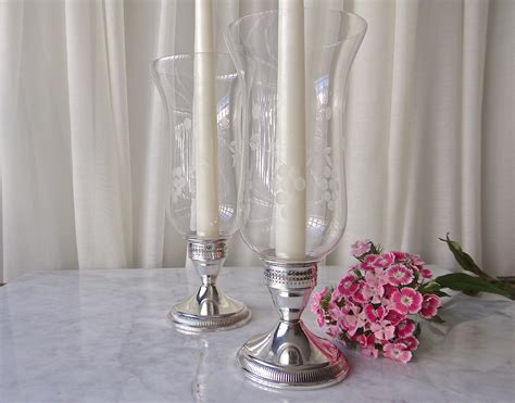 Vintage Sterling Weighted Candlestick Holders Glass Globes