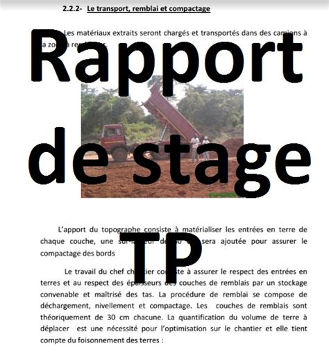 Rapport De Stage Travaux Publics Terrassement Et Mat Riaux De Remblais Cours G Nie Civil