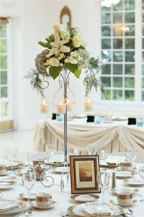 Tall Blue And White Centerpieces