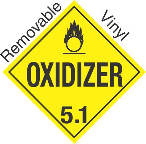 Standard Worded Oxidizer Class 5 1 Removable Vinyl Placard