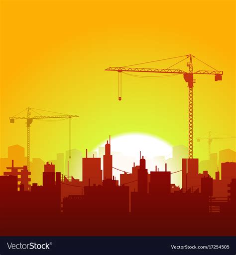 Free Download Sunrise Cranes And Construction Background Vector Image