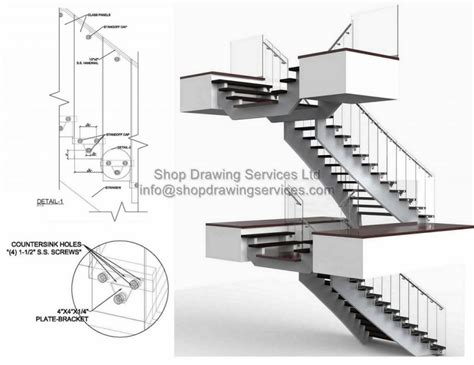 Wall railing and gate cad blocks & cad model. Glass Railing Shop Drawings