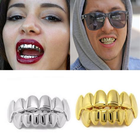 Gold Plated Hip Hop Teeth Grillz Top Bottom Grill Mouth Teeth Grills