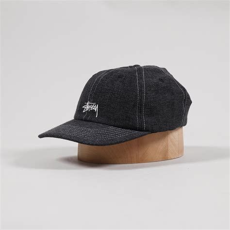 Stussy Mens Loose Weave Stock Logo Strapback Cap Black Hat