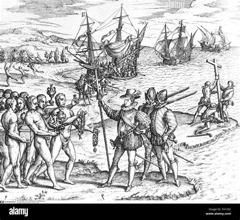 Christopher Columbus With Native Americans Fotos Und Bildmaterial In