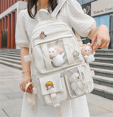 White Kawaii Backpack Cute Ita Bag Backpack Japanese School Etsy