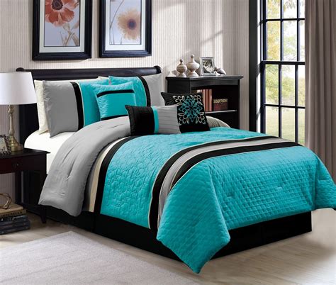 Chezmoi collection queen comforter sets sets. 7 Pc Queen Size Quartrefoil Quilted Blue Gray Black ...