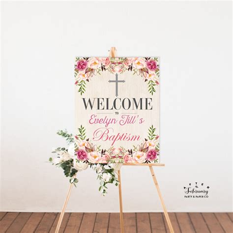 Personalized Floral Baptism Welcome Sign Girl Christening Etsy