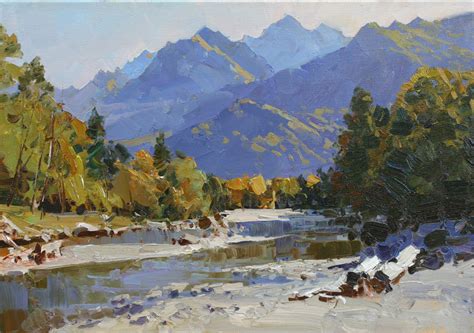Autumn At The Mountain River Painting By Alexander Babich Artmajeur