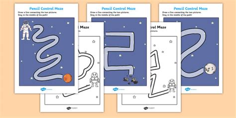 Space Themed Pencil Control Maze Worksheet Worksheets