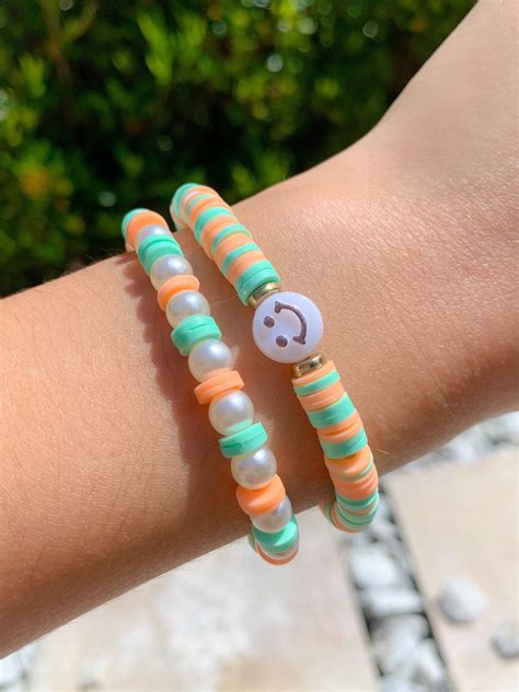 Coral Stack Preppy Clay Bead Bracelets Trending Aesthetic Etsy