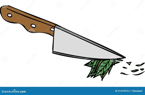 Isolated Vector Illustration Of Kitchen Knife Chopping Herbs Royalty