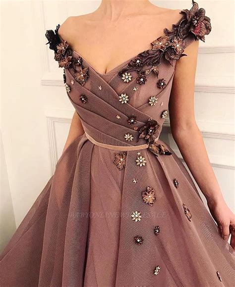 Stunning Brown Prom Dress V Neck Ball Gown Evening Gowns