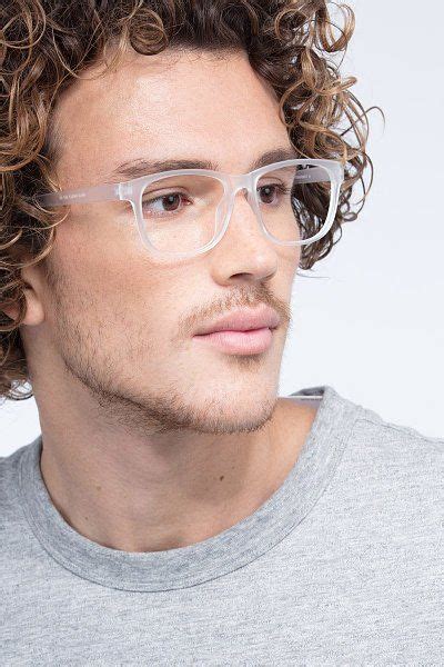 Frosted Clear Square Prescription Eyeglasses Large Full Rim Plastic