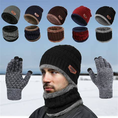 Ipow Winter Beanie Hat Scarf Set Warm Knit Hat Thick Knit Skull Cap For Men Women Coffee