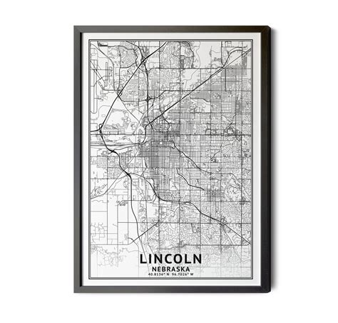 Lincoln Nebraska Map Black And White Coordinates Map Of Etsy In 2022