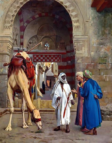 Arab Men And The Camel Egyptian Art Arabian Art Islamic Art Hand Painted Oil Painting On Canvas