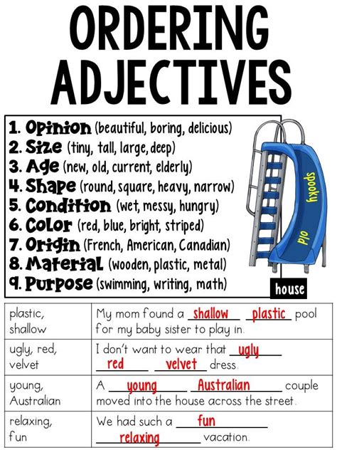 Ordering Adjectives 4th Grade Worksheet