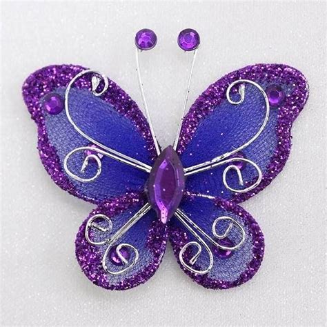 12 Pack 2 Purple Crystal Studded Organza Butterflies Purple