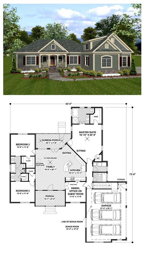 One Story Traditional Home Plan With 3 Beds And 3 Baths In 1800 Sq Ft