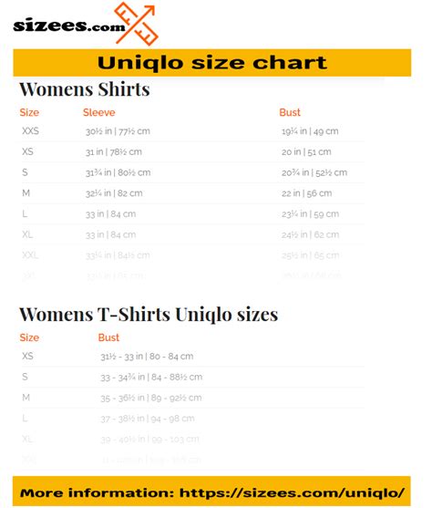 Uniqlo Size Chart Women Men Sizees